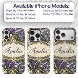 Botanical Floral Garden Illustration Vintage Custom Name Protective Phone Case Mobile Cover Durable Everyday Smartphone Shock Resistant