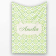 Geometric Floral Green Tile Pattern on White Background Seamless  Personalised Custom Name Super Soft Fleece Blanket Bed Sofa Throw