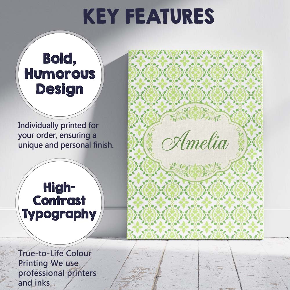 Personalised Name Geometric Floral Green Custom  Unique Gift Idea Elegant Feature Canvas Wall Art Print Decor Picture Ready to Hang