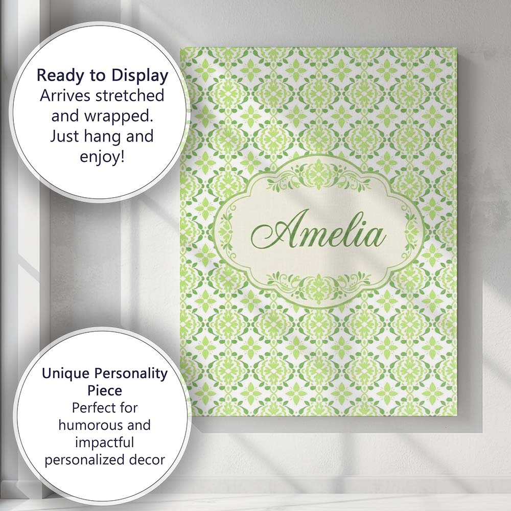 Personalised Name Geometric Floral Green Custom  Unique Gift Idea Elegant Feature Canvas Wall Art Print Decor Picture Ready to Hang