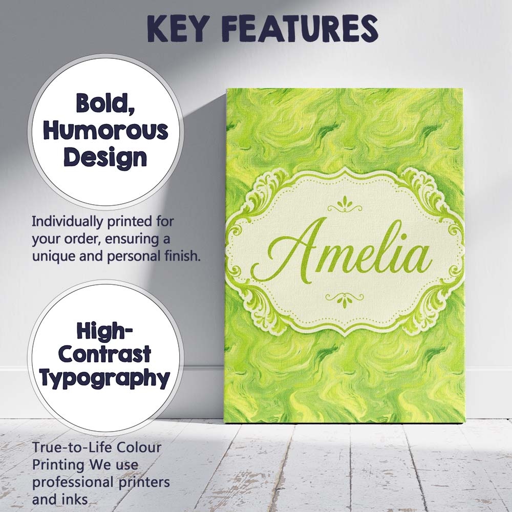 Personalised Name Fluid Green Marble Swirl Custom  Unique Gift Idea Elegant Feature Canvas Wall Art Print Decor Picture Ready to Hang