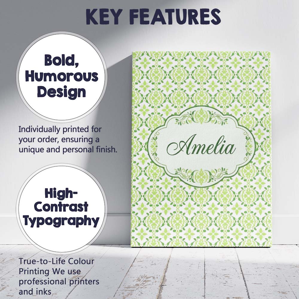 Personalised Name Green Retro Geometric Custom  Modern Room Accent Elegant Feature Canvas Wall Art Print Decor Picture Ready to Hang