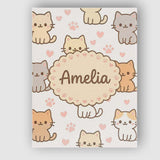 Personalised Name Cute Kitten Hearts Cartoon Animal Pattern Charming Custom  Home Canvas Wall Art Print Decor Picture Ready to Hang