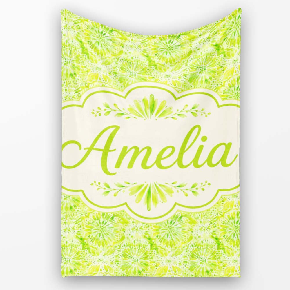 Watercolor Citrus Slice Lime Pattern Seamless Fresh Fruit Design  Personalised Custom Name Super Soft Fleece Blanket Bed Sofa Throw