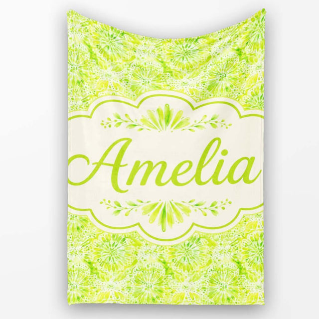 Watercolor Citrus Slice Lime Pattern Seamless Fresh Fruit Design  Personalised Custom Name Super Soft Fleece Blanket Bed Sofa Throw
