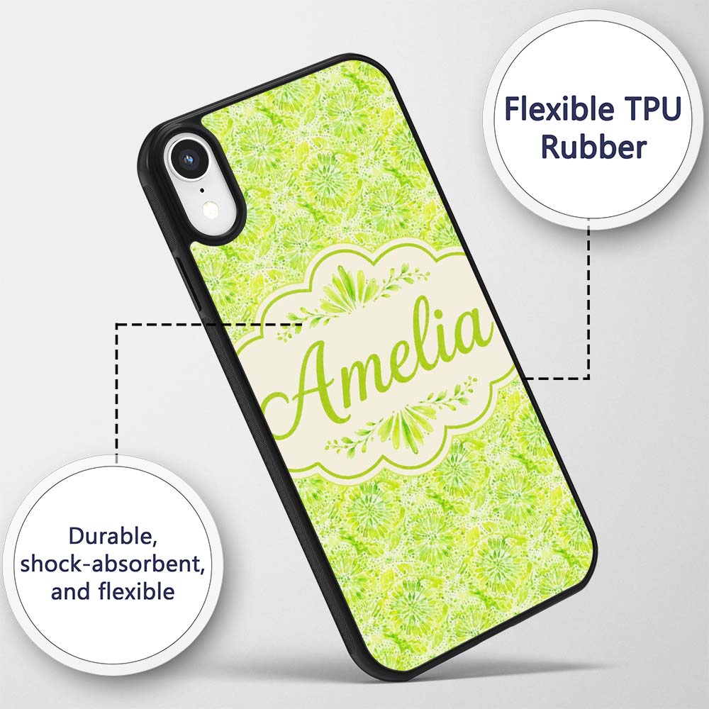 Watercolor Citrus Slice Lime Pattern Seamless Custom Name Protective Phone Case Mobile Cover Durable Everyday Smartphone Shock Resistant