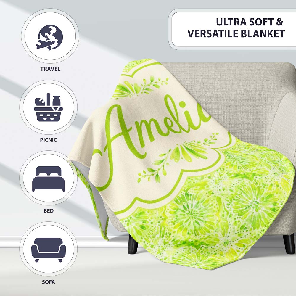 Watercolor Citrus Slice Lime Pattern Seamless Fresh Fruit Design  Personalised Custom Name Super Soft Fleece Blanket Bed Sofa Throw