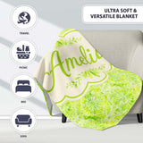 Watercolor Citrus Slice Lime Pattern Seamless Fresh Fruit Design  Personalised Custom Name Super Soft Fleece Blanket Bed Sofa Throw