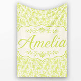 Elegant Green Damask Floral Vintage Seamless Pattern Lovely  Personalised Custom Name Super Soft Fleece Blanket Bed Sofa Throw