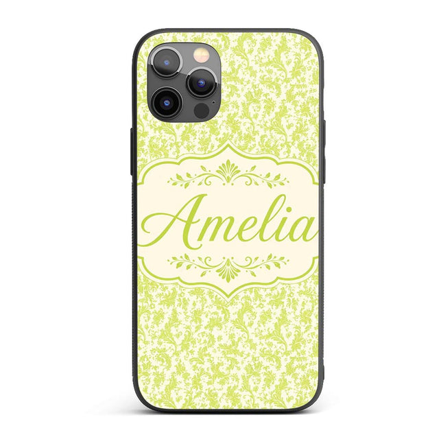 Elegant Green Damask Floral Vintage Seamless Custom Name Protective Phone Case Mobile Cover Durable Everyday Smartphone Shock Resistant