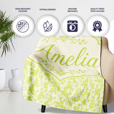 Elegant Green Damask Floral Vintage Seamless Pattern Lovely  Personalised Custom Name Super Soft Fleece Blanket Bed Sofa Throw