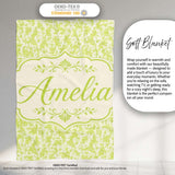 Elegant Green Damask Floral Vintage Seamless Pattern Lovely  Personalised Custom Name Super Soft Fleece Blanket Bed Sofa Throw
