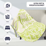 Elegant Green Damask Floral Vintage Seamless Pattern Lovely  Personalised Custom Name Super Soft Fleece Blanket Bed Sofa Throw