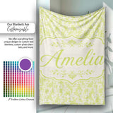 Elegant Green Damask Floral Vintage Seamless Pattern Lovely  Personalised Custom Name Super Soft Fleece Blanket Bed Sofa Throw