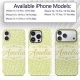 Elegant Green Damask Floral Vintage Seamless Custom Name Protective Phone Case Mobile Cover Durable Everyday Smartphone Shock Resistant