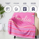 Pink Abstract Stripe Pattern Minimal Modern Seamless Design Lovely  Personalised Custom Name Super Soft Fleece Blanket Bed Sofa Throw