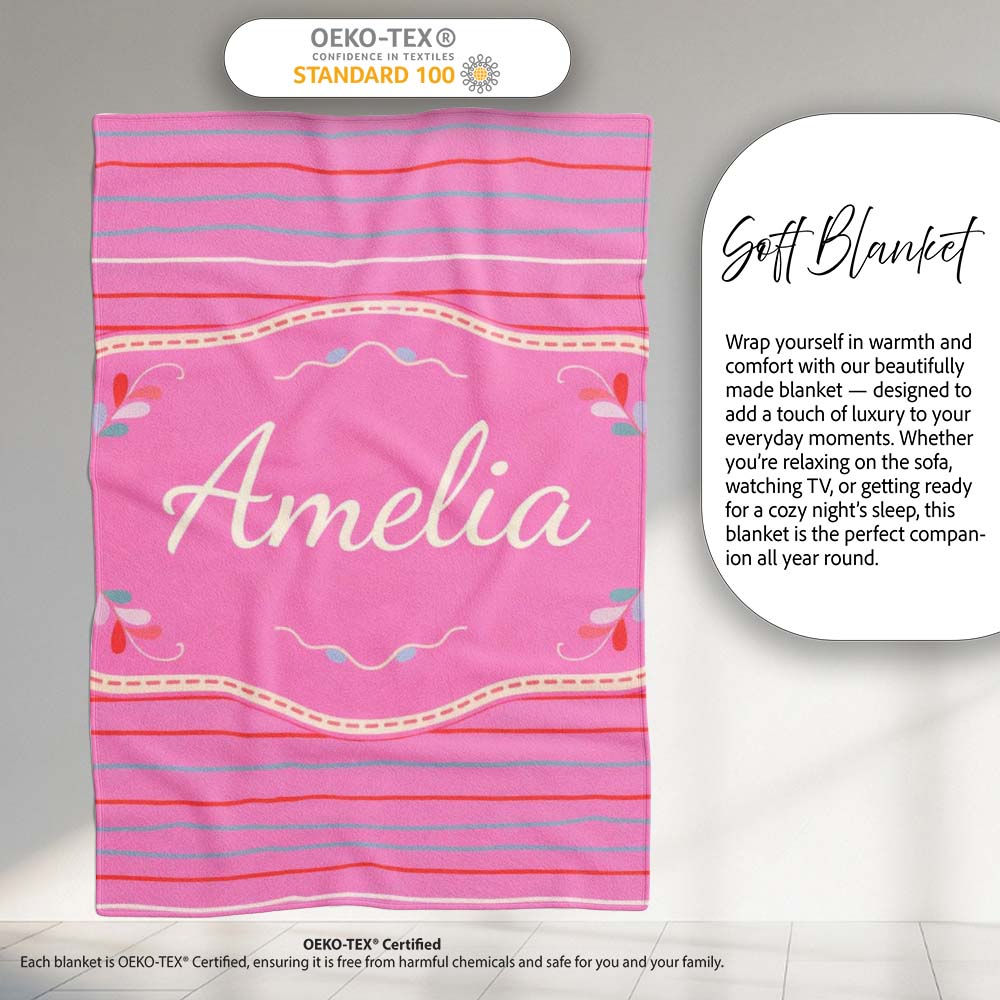 Pink Abstract Stripe Pattern Minimal Modern Seamless Design Lovely  Personalised Custom Name Super Soft Fleece Blanket Bed Sofa Throw