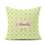 Custom Name Small Scale Green Floral Geometric Seamless Pattern Square Filled Cushion Throw Pillow Sofa Bed Home Decor Zip Washable UK Made