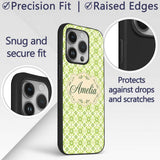 Small Scale Green Floral Geometric Tile Seamless Custom Name Protective Phone Case Mobile Cover Durable Everyday Smartphone Shock Resistant