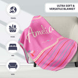 Pink Abstract Stripe Pattern Minimal Modern Seamless Design Lovely  Personalised Custom Name Super Soft Fleece Blanket Bed Sofa Throw