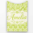 Classic Ornate Green Damask Floral Seamless Pattern Cute Unique Gift  Personalised Custom Name Super Soft Fleece Blanket Bed Sofa Throw