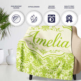 Classic Ornate Green Damask Floral Seamless Pattern Cute Unique Gift  Personalised Custom Name Super Soft Fleece Blanket Bed Sofa Throw