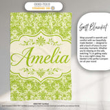 Classic Ornate Green Damask Floral Seamless Pattern Cute Unique Gift  Personalised Custom Name Super Soft Fleece Blanket Bed Sofa Throw