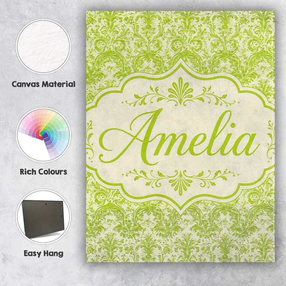 Personalised Name Classic Ornate Green Custom  Modern Room Accent Elegant Feature Canvas Wall Art Print Decor Picture Ready to Hang