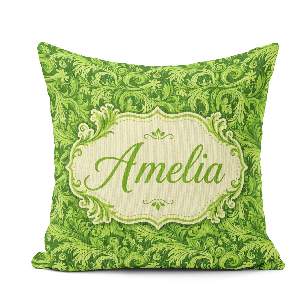 Custom Name Deep Green Baroque Ornamental Scroll Seamless Lovely Square Filled Cushion Throw Pillow Sofa Bed Home Decor Zip Washable UK Made