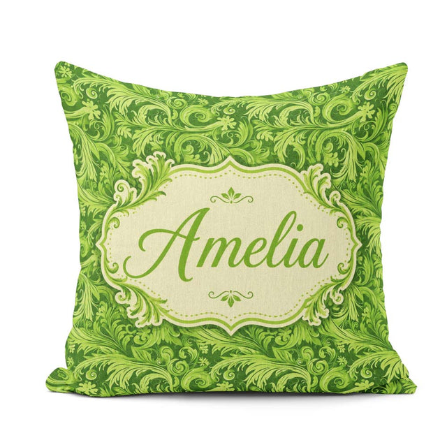 Custom Name Deep Green Baroque Ornamental Scroll Seamless Lovely Square Filled Cushion Throw Pillow Sofa Bed Home Decor Zip Washable UK Made