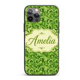 Deep Green Baroque Ornamental Scroll Seamless Custom Name Protective Phone Case Mobile Cover Durable Everyday Smartphone Shock Resistant