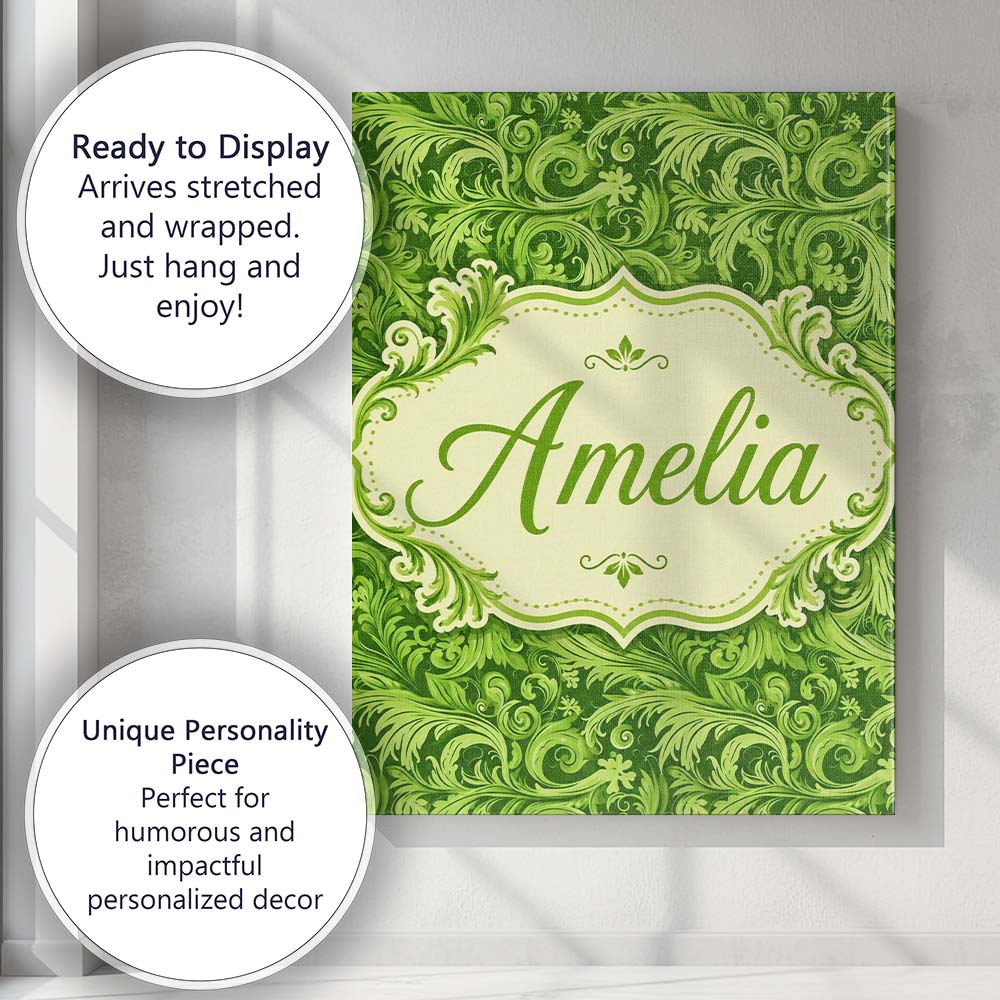 Personalised Name Deep Green Baroque Custom Premium Decorative Design Modern Room Accent Canvas Wall Art Print Decor Picture Ready to Hang