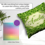 Custom Name Deep Green Baroque Ornamental Scroll Seamless Lovely Square Filled Cushion Throw Pillow Sofa Bed Home Decor Zip Washable UK Made