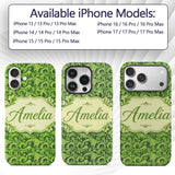 Deep Green Baroque Ornamental Scroll Seamless Custom Name Protective Phone Case Mobile Cover Durable Everyday Smartphone Shock Resistant