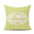 Custom Name Green and White Traditional Damask Seamless Pattern Square Filled Cushion Throw Pillow Sofa Bed Home Decor Zip Washable UK Made