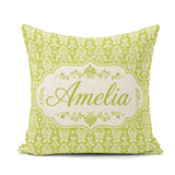 Custom Name Green and White Traditional Damask Seamless Pattern Square Filled Cushion Throw Pillow Sofa Bed Home Decor Zip Washable UK Made