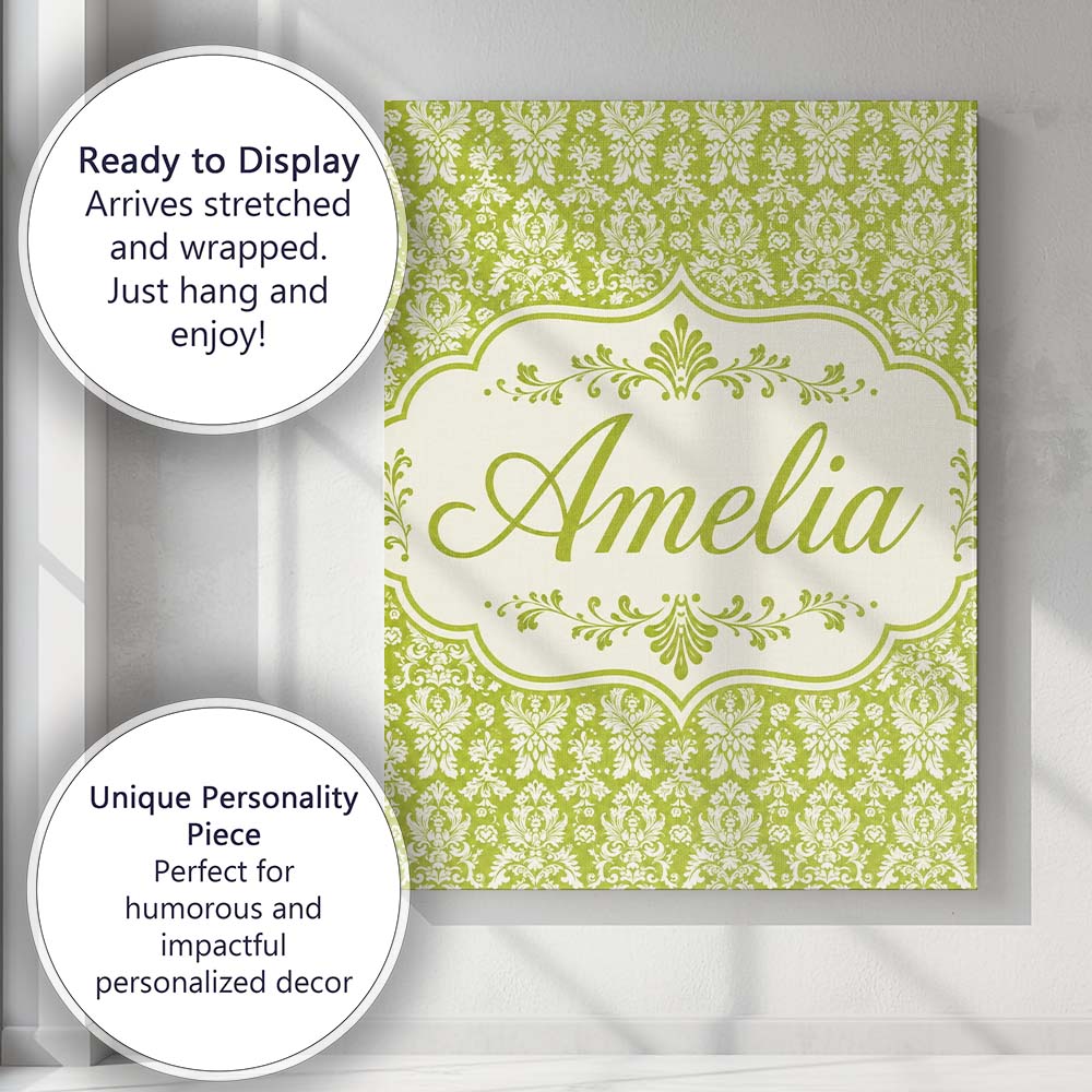 Personalised Name Green and White Traditional Custom Unique Gift Idea Modern Room Accent Canvas Wall Art Print Decor Picture Ready to Hang