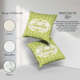 Custom Name Green and White Traditional Damask Seamless Pattern Square Filled Cushion Throw Pillow Sofa Bed Home Decor Zip Washable UK Made
