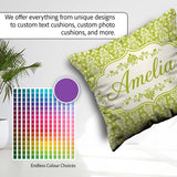Custom Name Green and White Traditional Damask Seamless Pattern Square Filled Cushion Throw Pillow Sofa Bed Home Decor Zip Washable UK Made