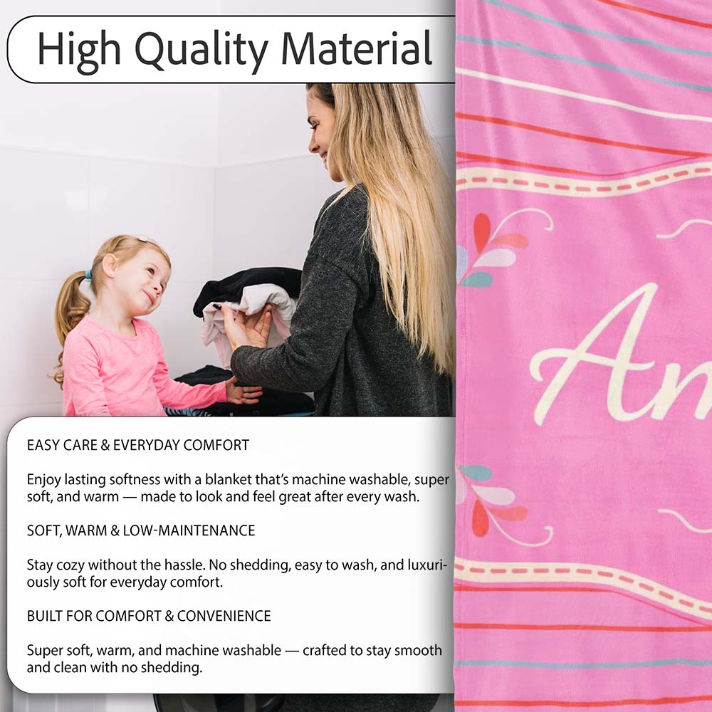 Pink Abstract Stripe Pattern Minimal Modern Seamless Design Lovely  Personalised Custom Name Super Soft Fleece Blanket Bed Sofa Throw