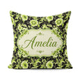 Custom Name Black Green Floral Botanical Seamless Pattern Lovely Square Filled Cushion Throw Pillow Sofa Bed Home Decor Zip Washable UK Made