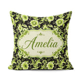 Custom Name Black Green Floral Botanical Seamless Pattern Lovely Square Filled Cushion Throw Pillow Sofa Bed Home Decor Zip Washable UK Made