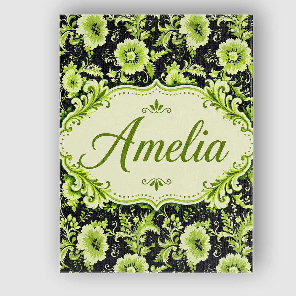Personalised Name Black Background Green Custom  Unique Gift Idea Elegant Feature Canvas Wall Art Print Decor Picture Ready to Hang