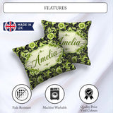 Custom Name Black Green Floral Botanical Seamless Pattern Lovely Square Filled Cushion Throw Pillow Sofa Bed Home Decor Zip Washable UK Made