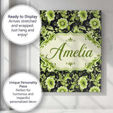 Personalised Name Black Background Green Custom  Unique Gift Idea Elegant Feature Canvas Wall Art Print Decor Picture Ready to Hang
