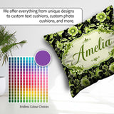 Custom Name Black Green Floral Botanical Seamless Pattern Lovely Square Filled Cushion Throw Pillow Sofa Bed Home Decor Zip Washable UK Made