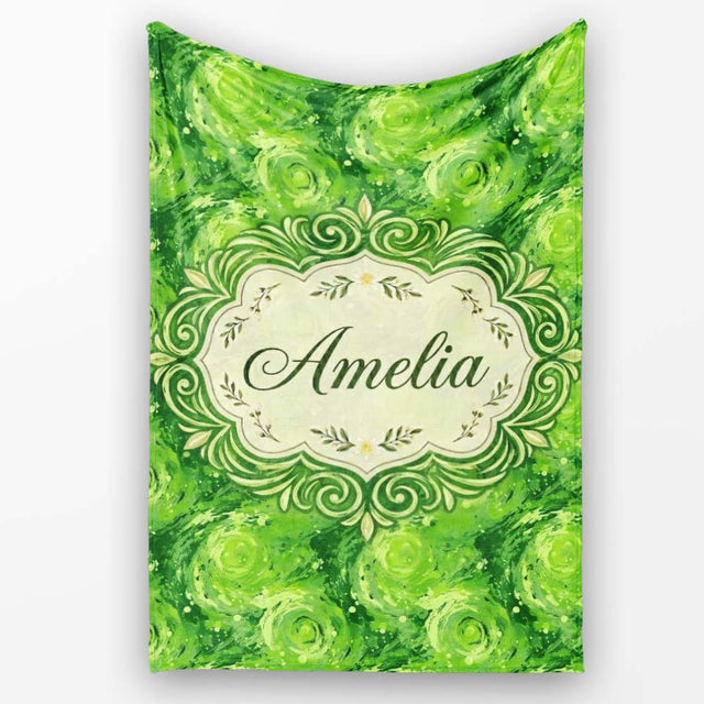 Abstract Green Swirl Painterly Seamless Pattern Thoughtful Gift Idea  Personalised Custom Name Super Soft Fleece Blanket Bed Sofa Throw