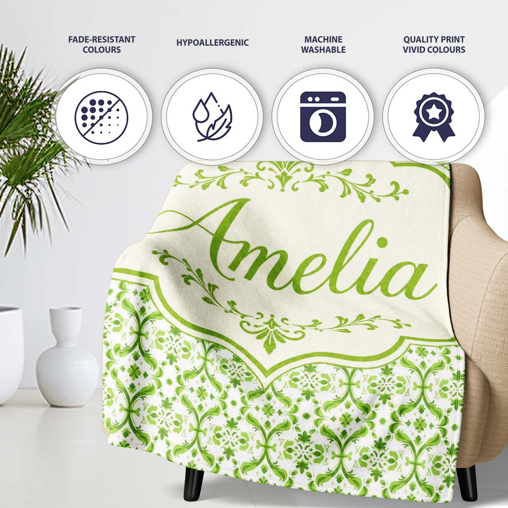 Dark Green Abstract Oil Paint Swirl Seamless Pattern Lovely  Personalised Custom Name Super Soft Fleece Blanket Bed Sofa Throw