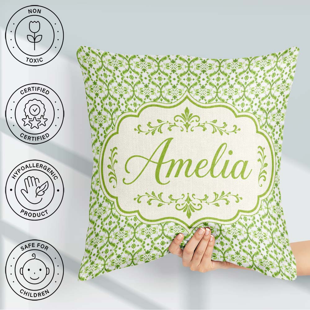 Custom Name Dark Green Abstract Oil Paint Swirl Seamless Pattern Square Filled Cushion Throw Pillow Sofa Bed Home Decor Zip Washable UK Made
