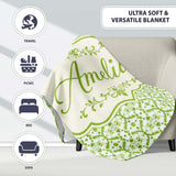 Dark Green Abstract Oil Paint Swirl Seamless Pattern Lovely  Personalised Custom Name Super Soft Fleece Blanket Bed Sofa Throw